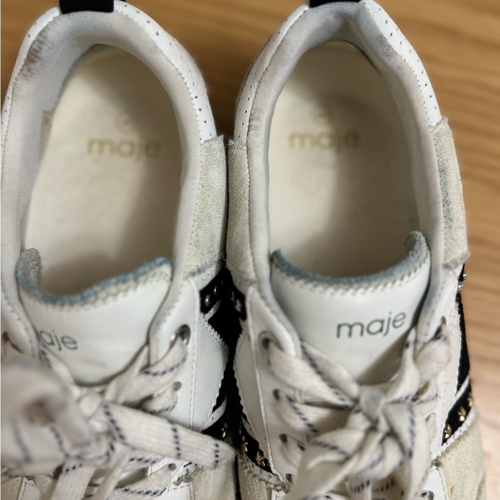 Maje Paris White Leather Suede Sneakers with Star Stud Detail Size 40 US 9.5–10 - Picture 7 of 10